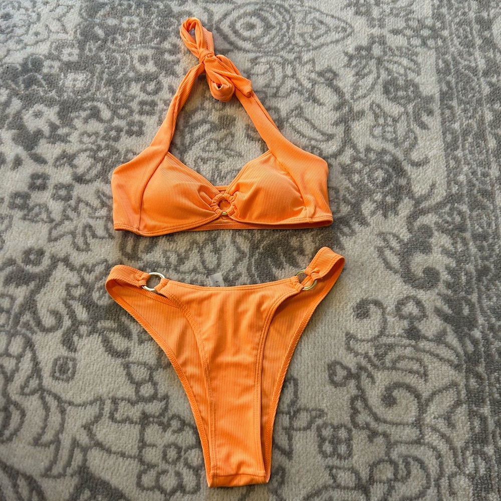 NWOT Bright Orange High Cut Bikini Set